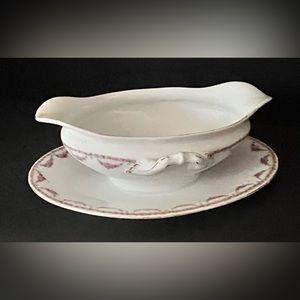 Vintage Schwarzburg Porcelain Gravy Boat With Attached Underplate.